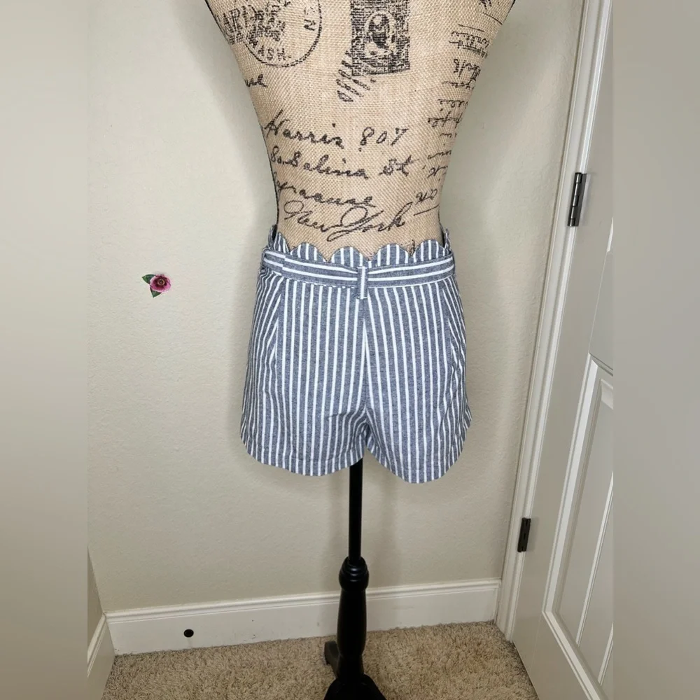 High-Waist Navy & White Striped Paperbag Shorts with Tie Waist